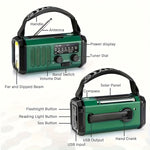 Emergency Radio with 10,000 mAh Power Bank | Solar, Crank & USB-C Charging | LED Light, SOS Alarm & Compass | AM/FM/NOAA