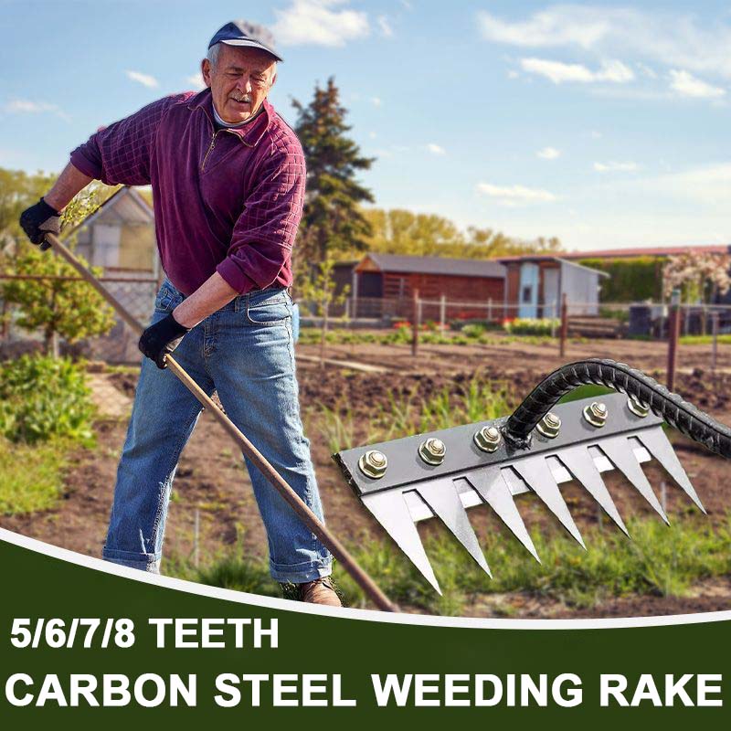 Garden Rake Made of Carbon Steel – Weed Remover, 5–8 Teeth, Sturdy & Rust-Free