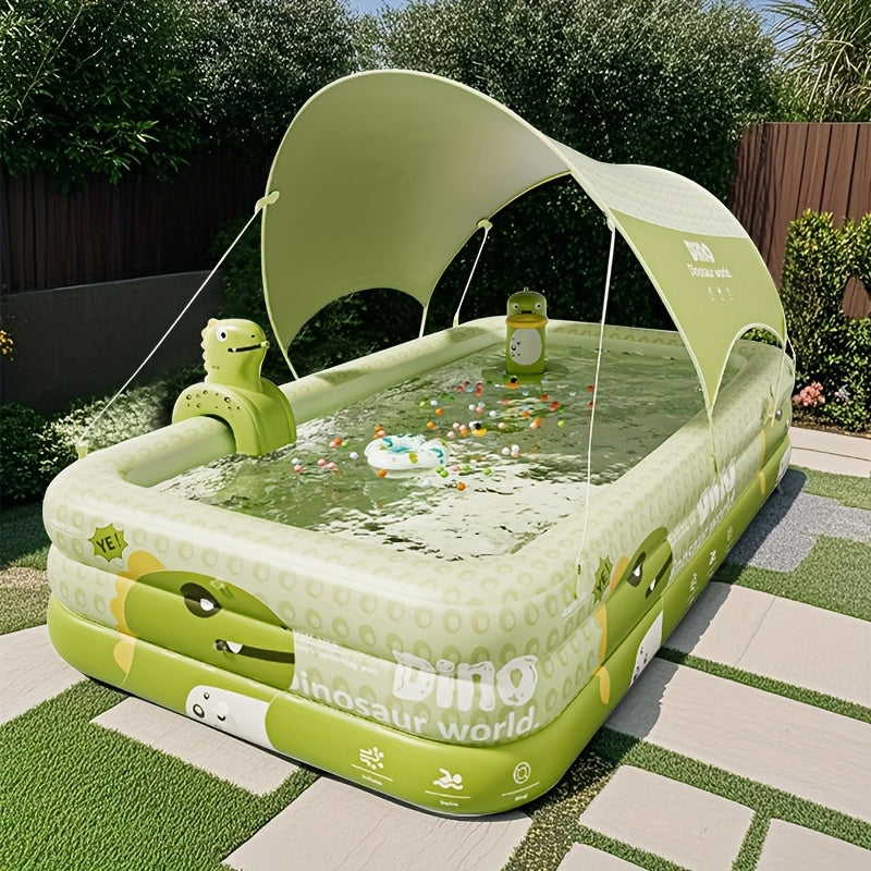 Inflatable Kids' Pool with Dino Sprayer & Sunshade — Available in 170 or 210 cm