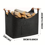 Felt Firewood Basket | Foldable | 55L Capacity | Wooden Handles & Leather Accents | Dark Gray