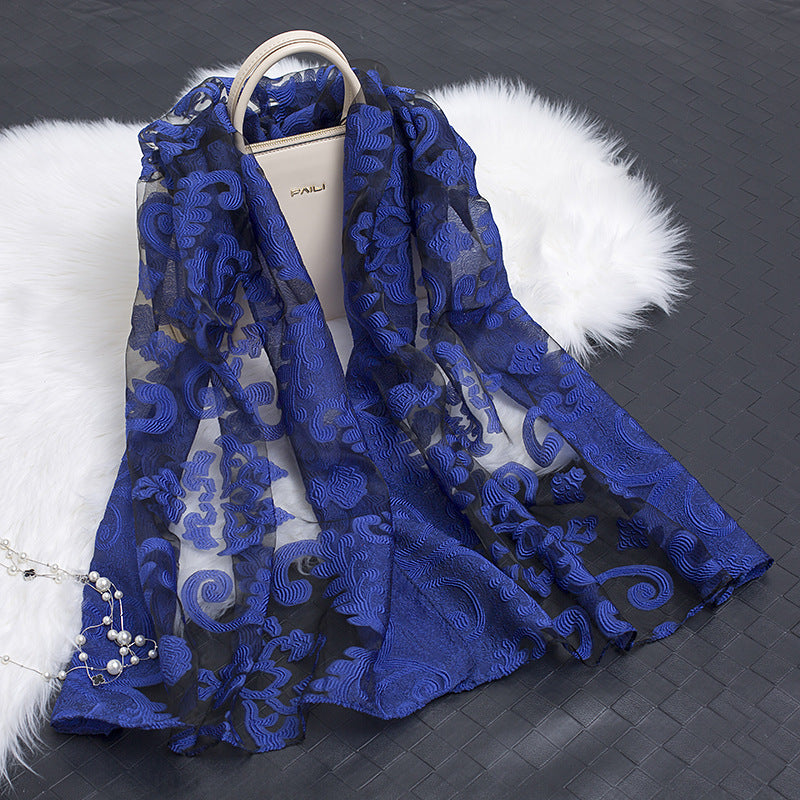 Cut Flower Hollow Motif Silk Scarf