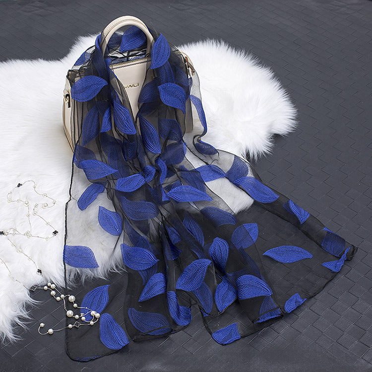 Cut Flower Hollow Motif Silk Scarf