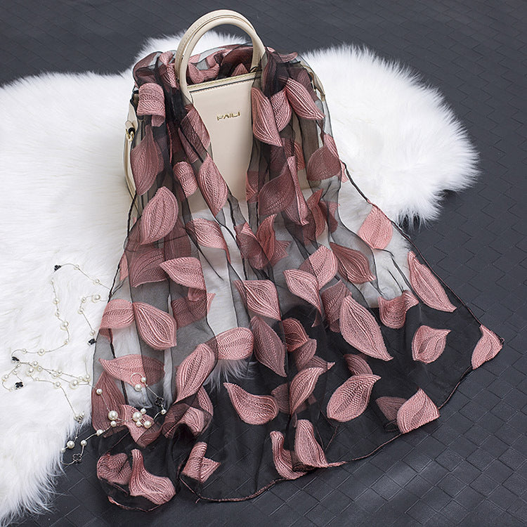 Cut Flower Hollow Motif Silk Scarf