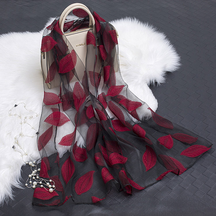 Cut Flower Hollow Motif Silk Scarf