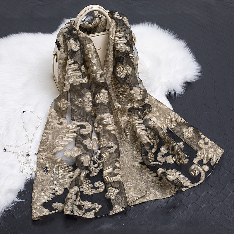 Cut Flower Hollow Motif Silk Scarf