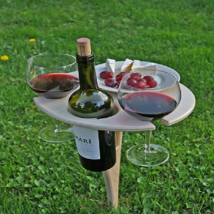 Portable Foldable Wooden Picnic Table with Wine Holder | Outdoor Table for 2 | Ideal for Camping, Beach, and Travel