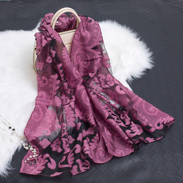 Cut Flower Hollow Motif Silk Scarf