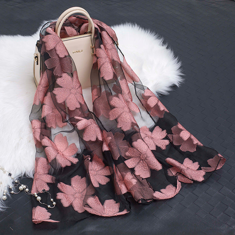 Cut Flower Hollow Motif Silk Scarf