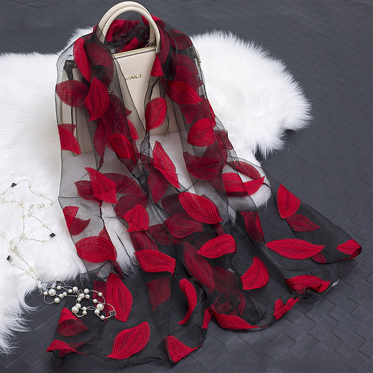 Cut Flower Hollow Motif Silk Scarf