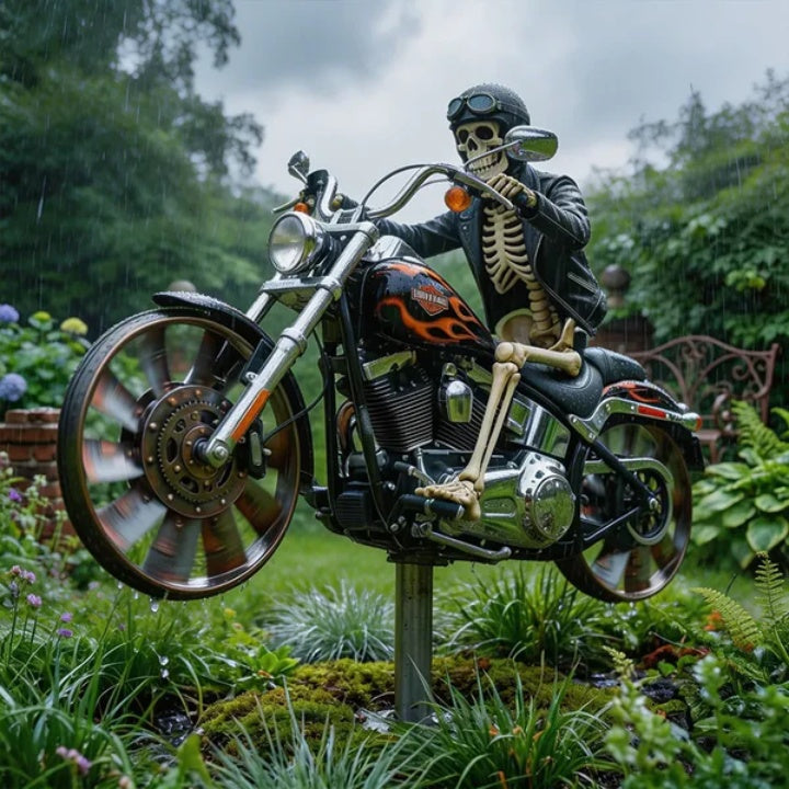 Garden Wind Spinner Featuring Skeleton Rider for Motorcycles