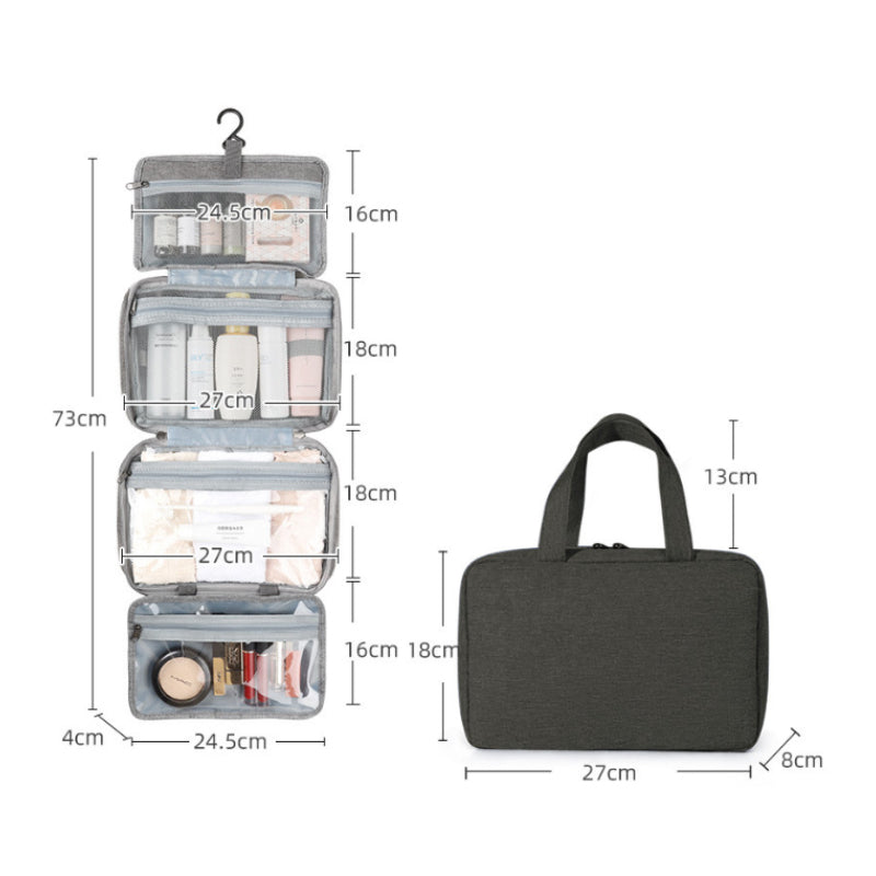 Compact Water-Resistant Travel Cosmetic Organizer | Features 4 Compartments & 360° Hook | Suitable for Men & Women