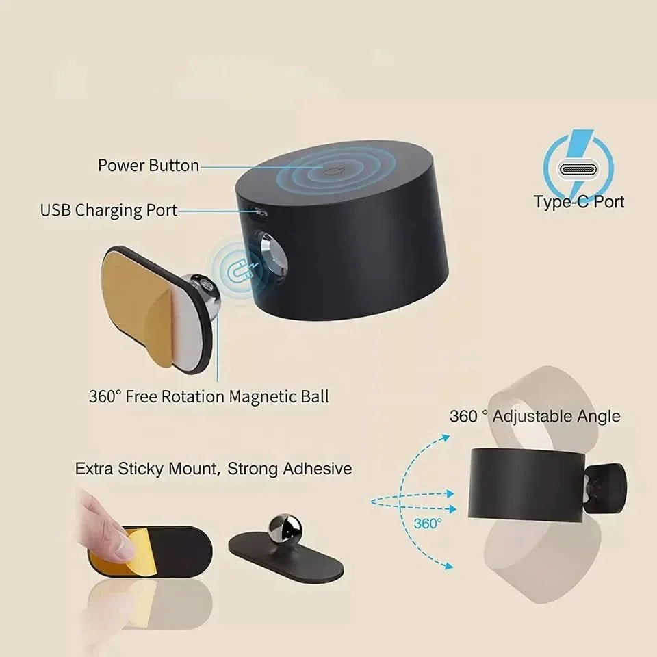 Wireless, Rotatable LED Wall Lamp with 360-Degree Illumination