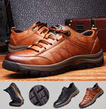 Hand-sewn Men's Casual Shoes | Genuine Cowhide Leather | Orthopedic Three-Foot Support Design | Non-slip Rubber Sole | Water-repellent & Breathable | Available in Black & Brown