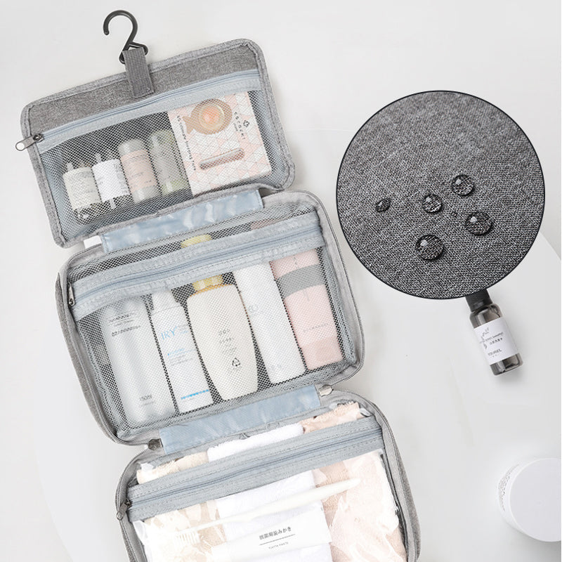 Compact Water-Resistant Travel Cosmetic Organizer | Features 4 Compartments & 360° Hook | Suitable for Men & Women