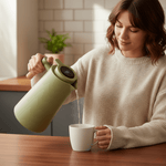 Double-Walled Thermos Bottle with Temperature Display and Wooden Handle
