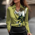 Elegant Long Sleeve Women's Blouse with Soft Draping Neckline and Relaxed Fit