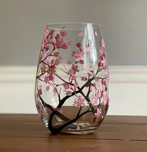 Hand-Painted Art Wine Glasses Featuring Four Seasons Design