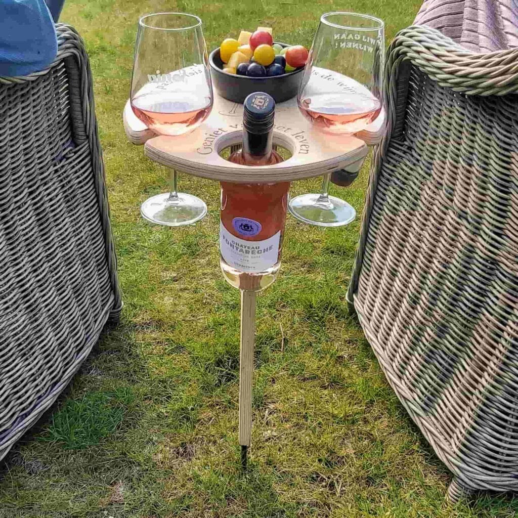 Portable Foldable Wooden Picnic Table with Wine Holder | Outdoor Table for 2 | Ideal for Camping, Beach, and Travel