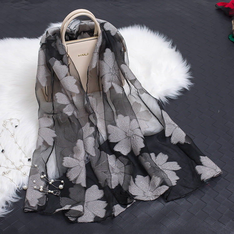 Cut Flower Hollow Motif Silk Scarf