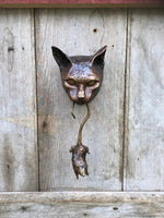 Bronze Cat Door Knocker with Mouse Pendant | Handmade Wall Decor for Cat Enthusiasts