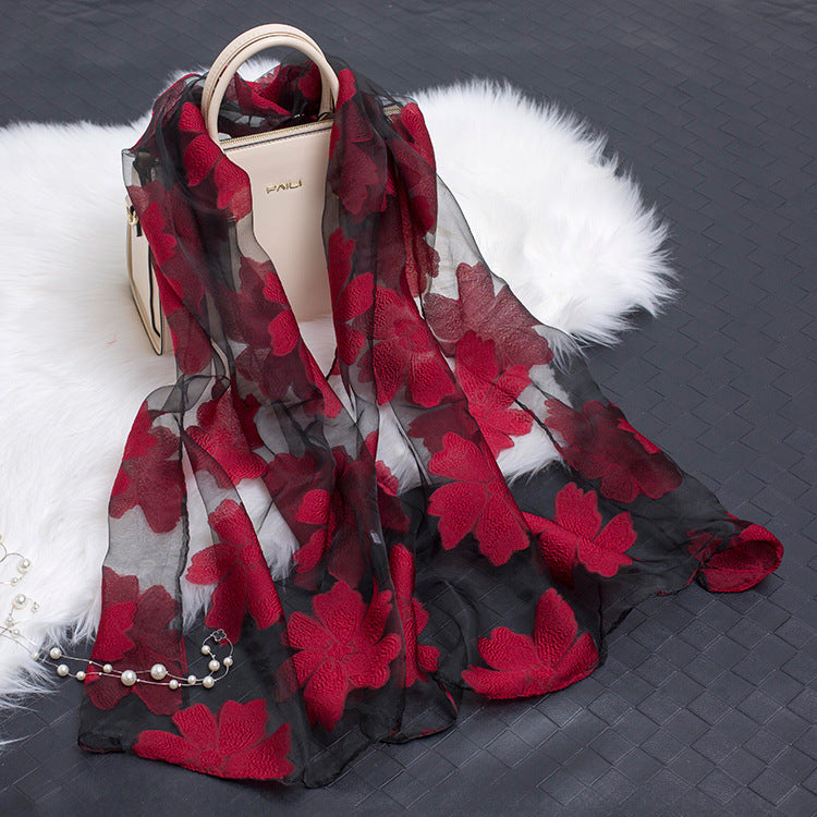 Cut Flower Hollow Motif Silk Scarf