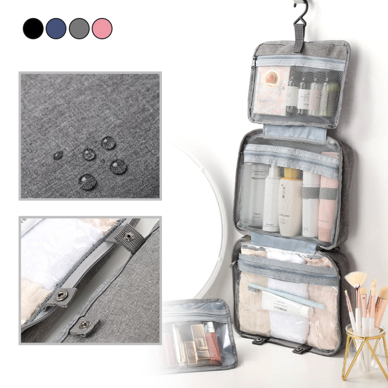 Compact Water-Resistant Travel Cosmetic Organizer | Features 4 Compartments & 360° Hook | Suitable for Men & Women