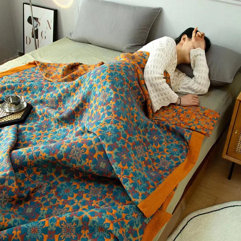 Blue Patterned Six-Layer Cotton Quilt – Comfort Blanket