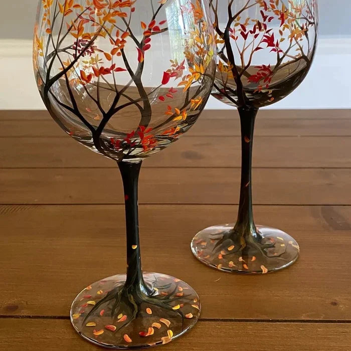 Hand-Painted Art Wine Glasses Featuring Four Seasons Design
