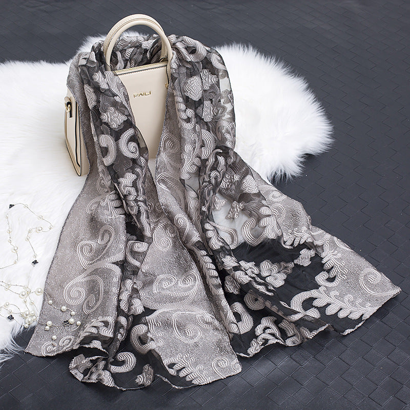 Cut Flower Hollow Motif Silk Scarf