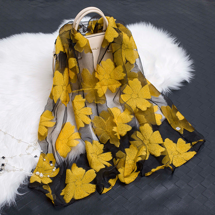 Cut Flower Hollow Motif Silk Scarf