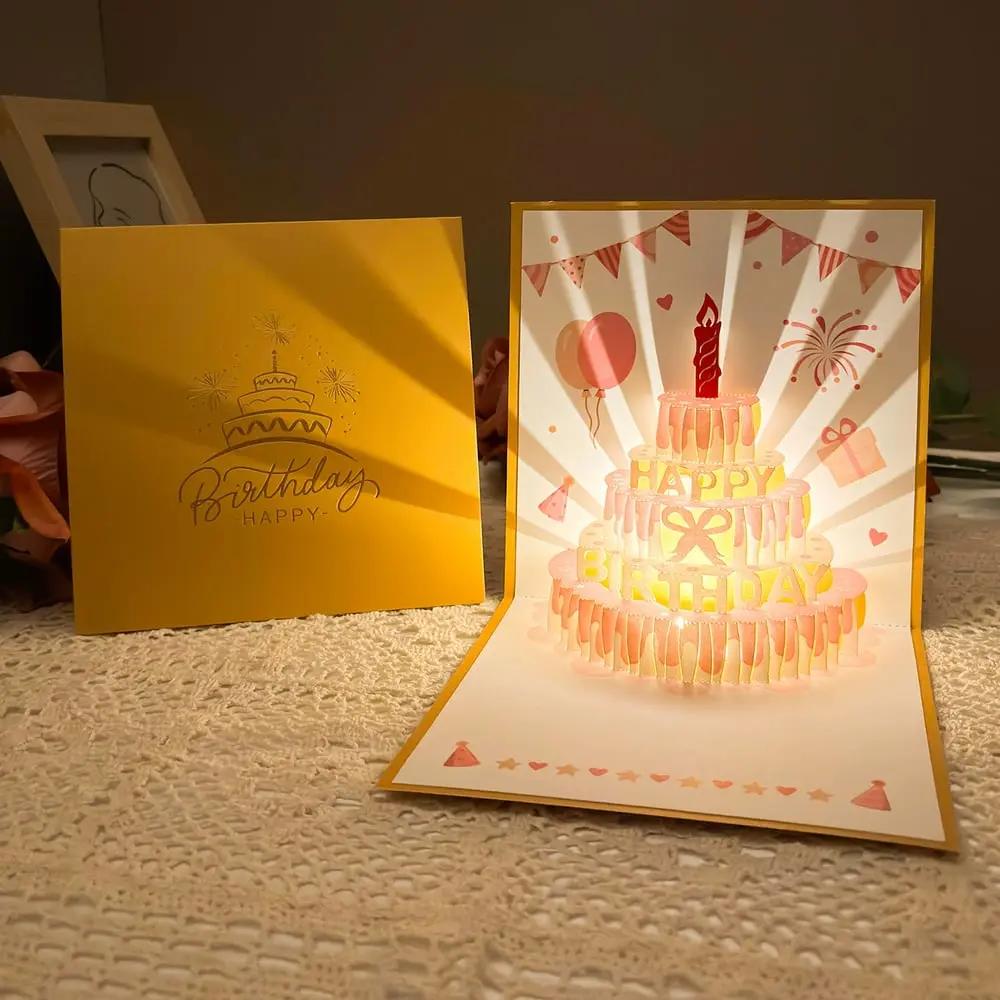 Handcrafted 3D Pop-up Birthday Card with LED Light and Music
