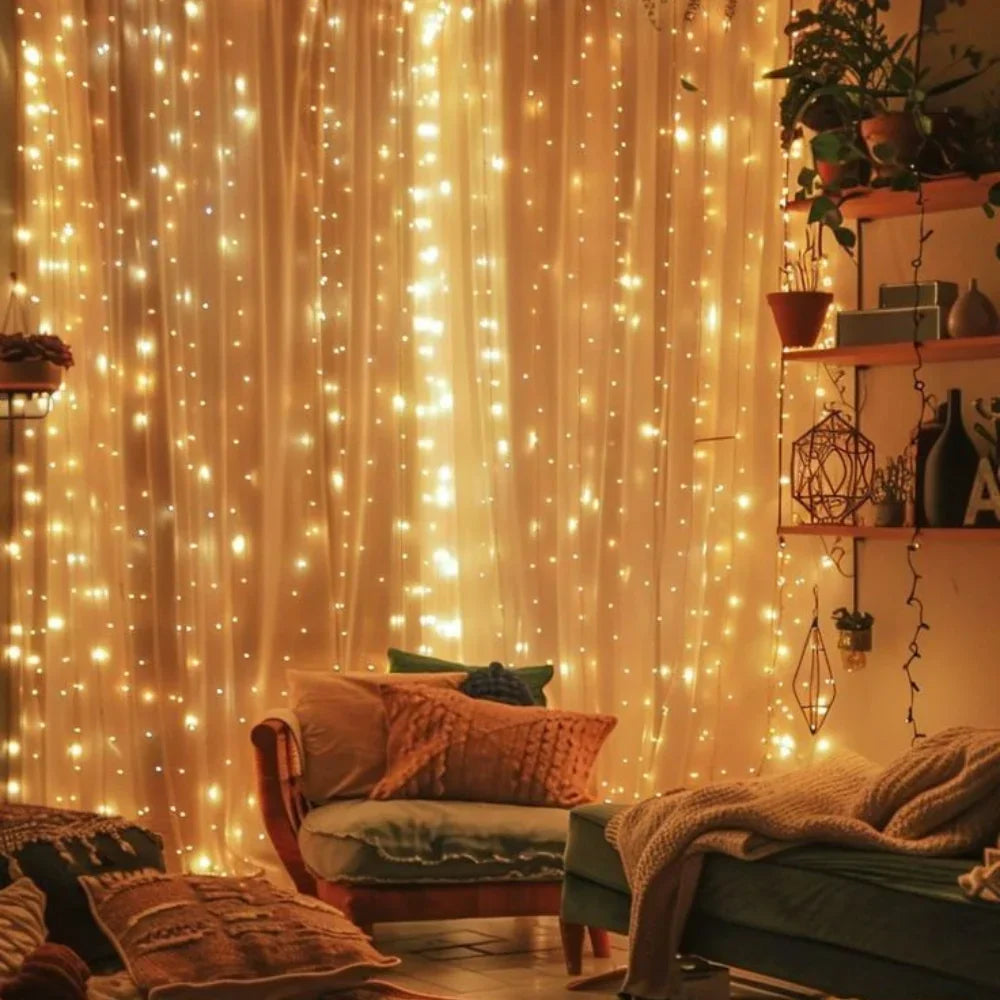 Warm White LED Curtain Lights for Garden and Balcony Decoration