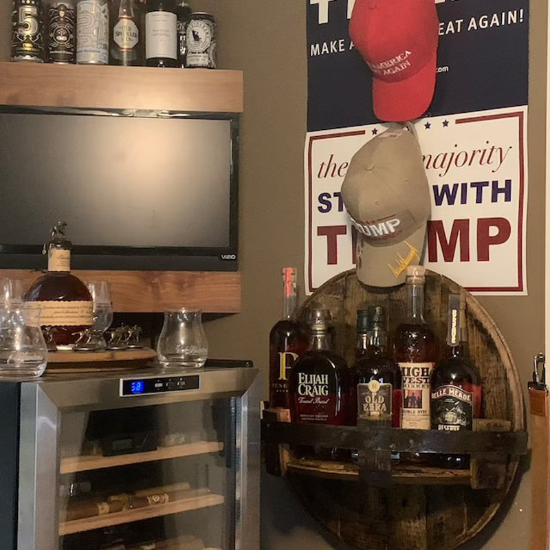 Rustic Solid Wood Round Whiskey Barrel Wall Shelf