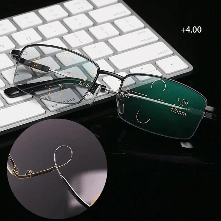 Dual-Use Reading Glasses with Titanium Frame for Progressive Distance and Near Vision