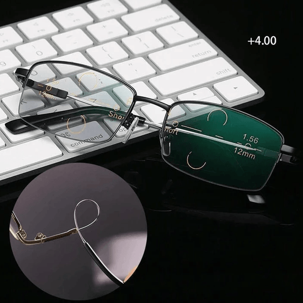 Dual-Use Reading Glasses with Titanium Frame for Progressive Distance and Near Vision