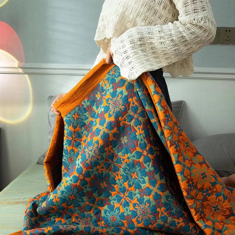 Blue Patterned Six-Layer Cotton Quilt – Comfort Blanket