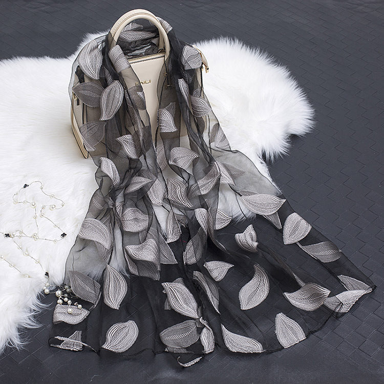 Cut Flower Hollow Motif Silk Scarf