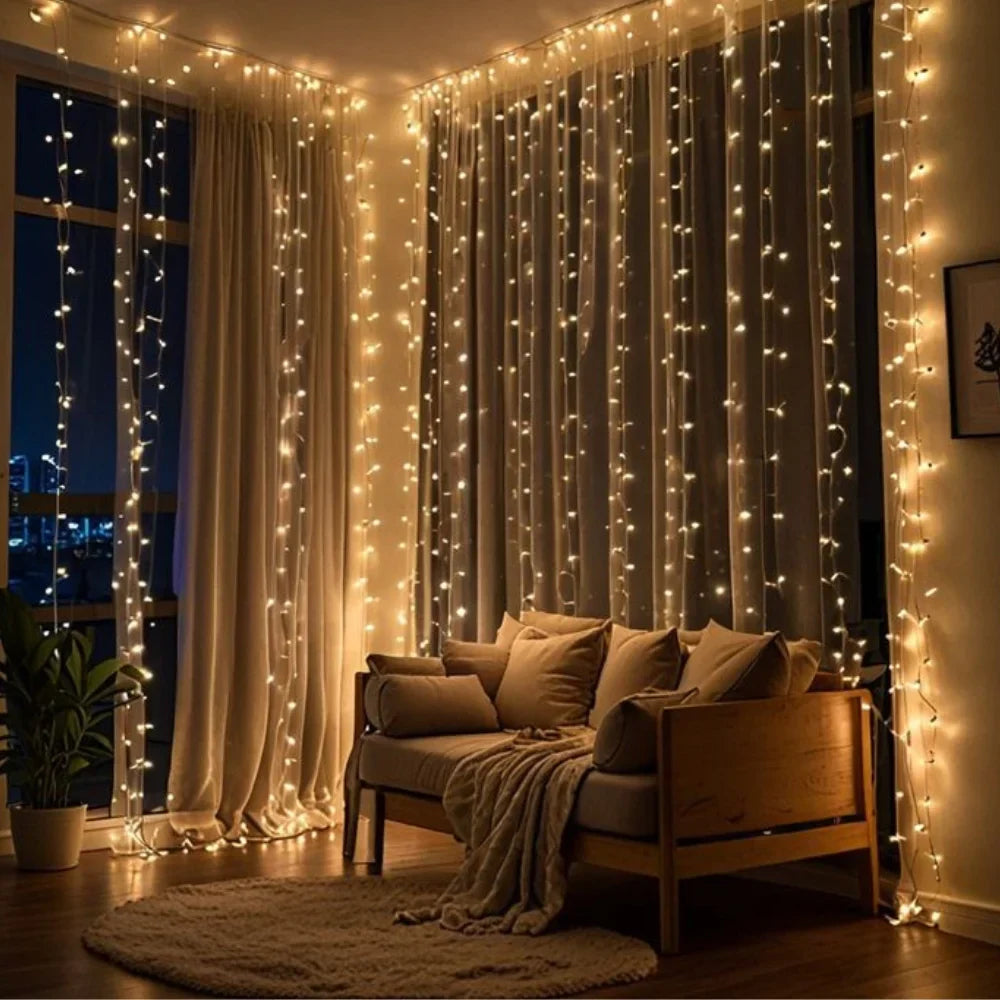Warm White LED Curtain Lights for Garden and Balcony Decoration