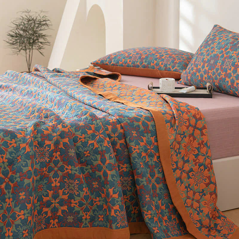Blue Patterned Six-Layer Cotton Quilt – Comfort Blanket