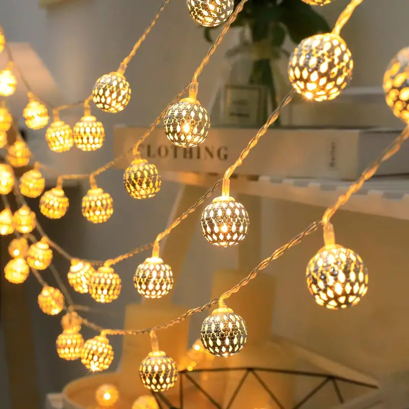 Moroccan Metal Ball String Lights for Terrace