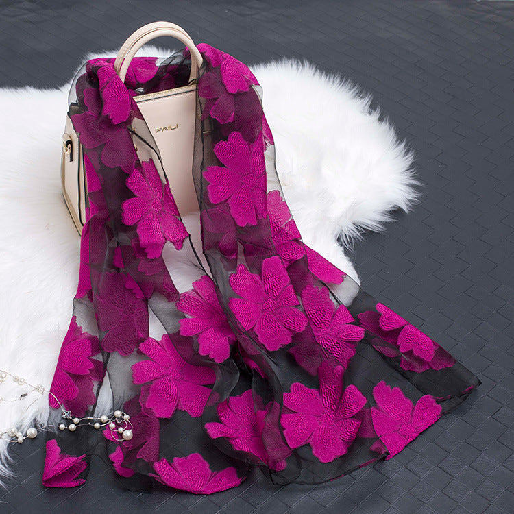 Cut Flower Hollow Motif Silk Scarf