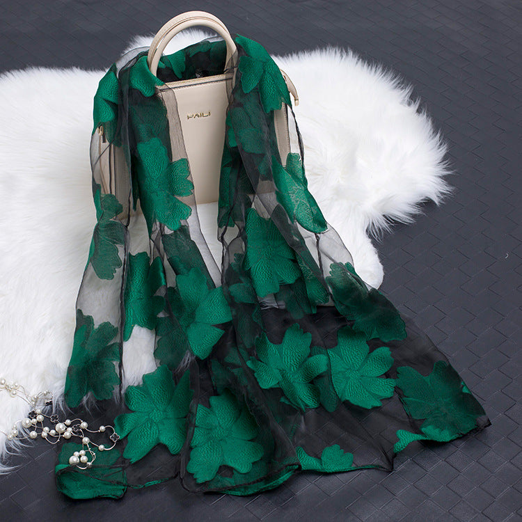 Cut Flower Hollow Motif Silk Scarf