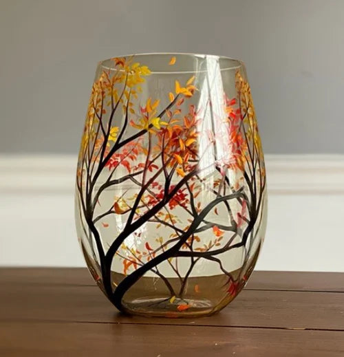 Hand-Painted Art Wine Glasses Featuring Four Seasons Design