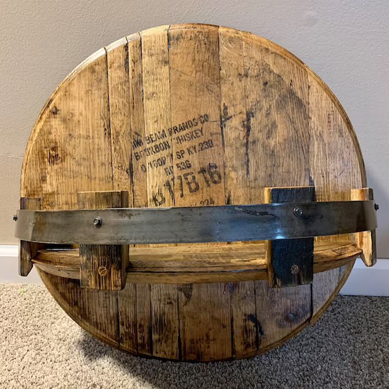 Rustic Solid Wood Round Whiskey Barrel Wall Shelf