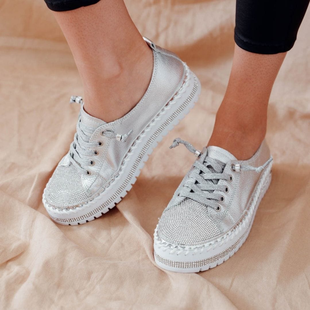 Glitter Metallic Women's Sneakers | Shimmering Casual Shoes | Comfortable Everyday Footwear with 3 cm Heel
