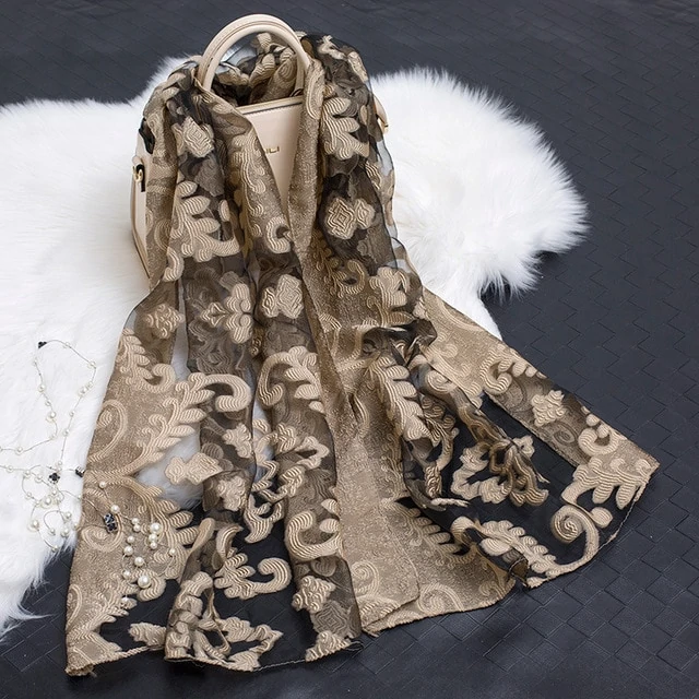 Cut Flower Hollow Motif Silk Scarf