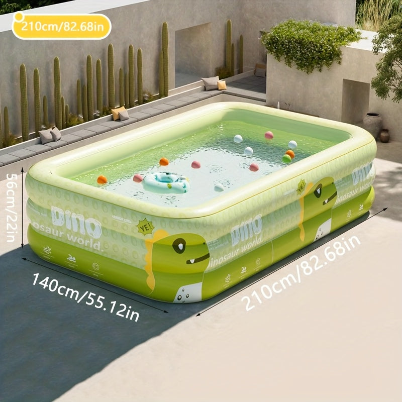 Inflatable Kids' Pool with Dino Sprayer & Sunshade — Available in 170 or 210 cm