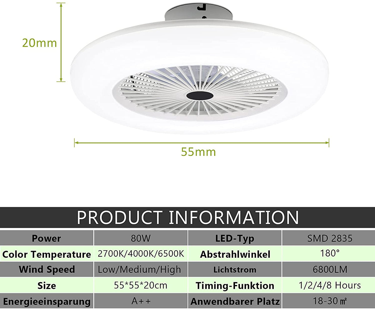 80W Ceiling Fan with Lighting and Remote Control