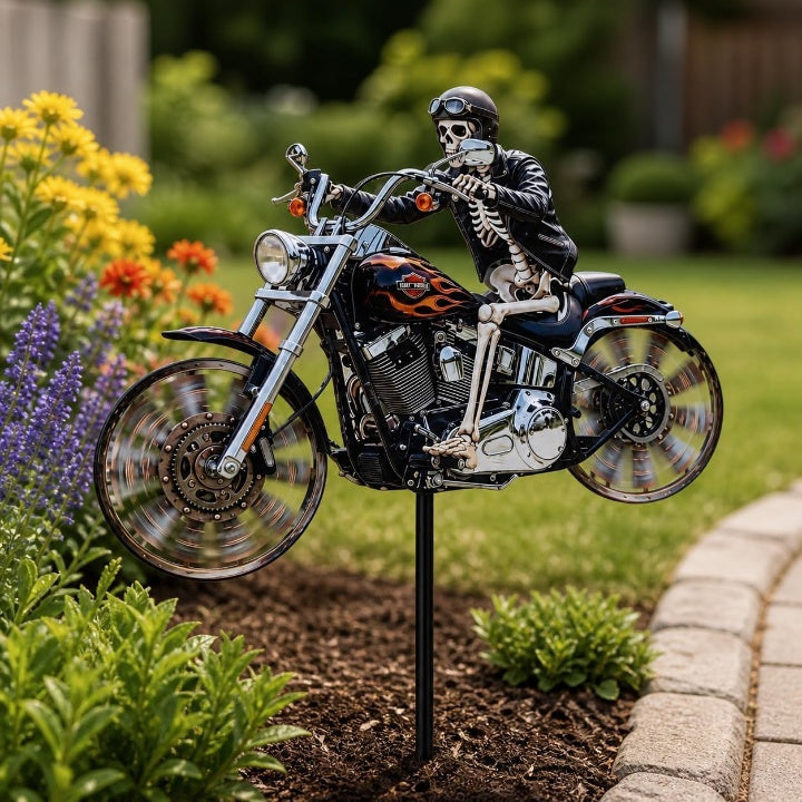 Garden Wind Spinner Featuring Skeleton Rider for Motorcycles