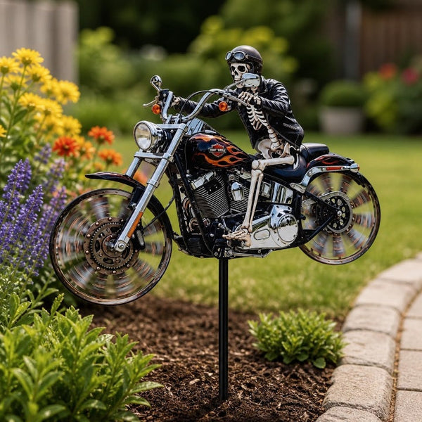 Garden Wind Spinner Featuring Skeleton Rider for Motorcycles